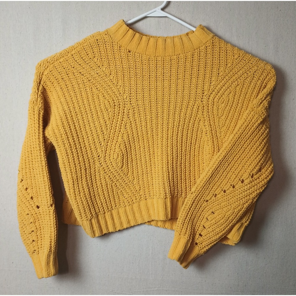 Vintage Hollister Cropped‎ Knit Sweater Pullover Honeycomb Stitch Yellow Large